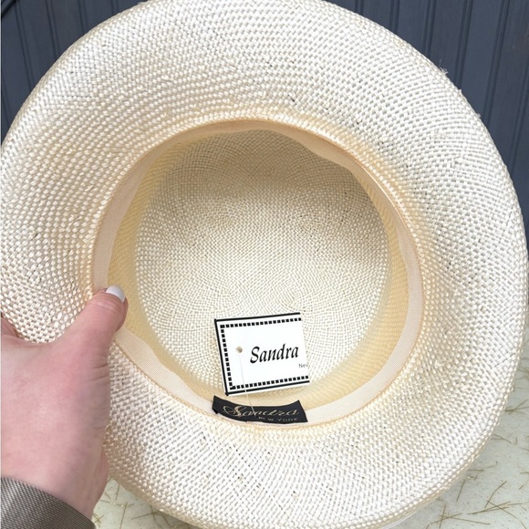 Sandra New York Ivory Straw Church Hat with Feathers & Organza Rosette, Medium - Picture 8 of 11